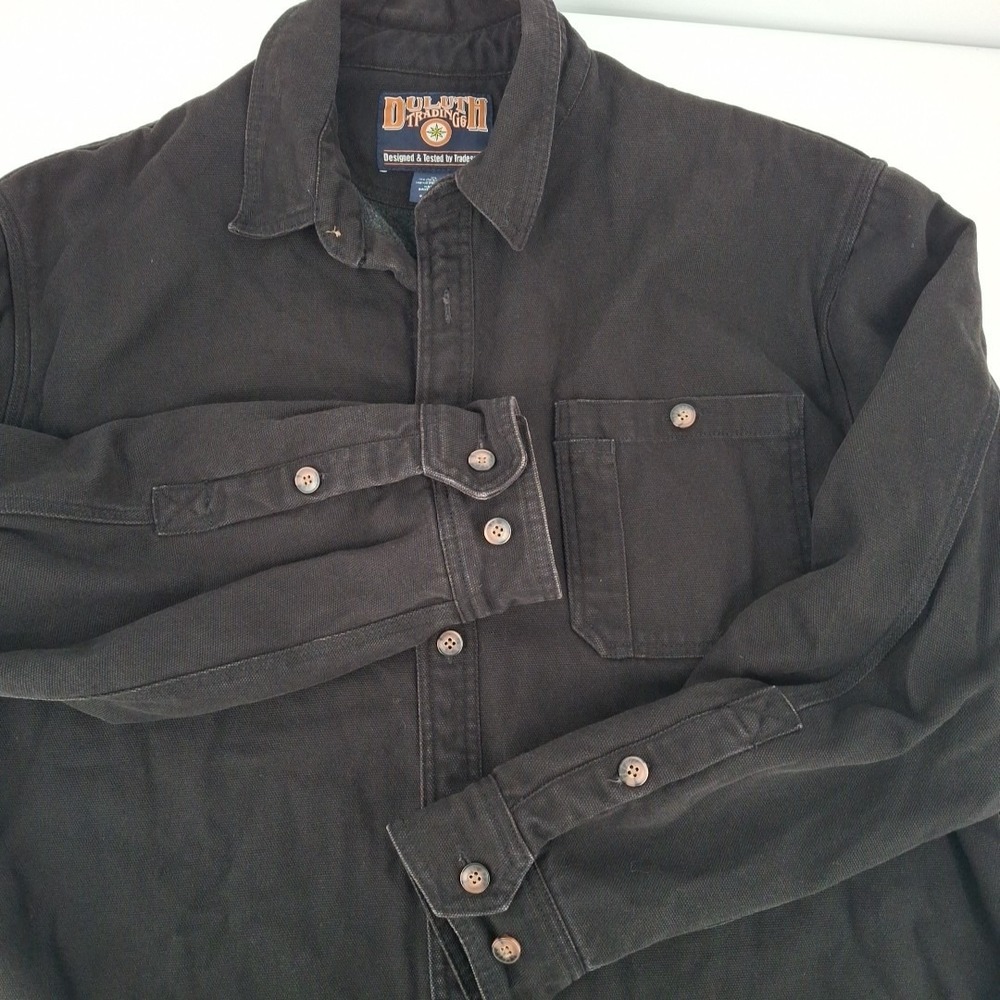 DULUTH TRADING CO. Men XL Black Canvas Fleece Lined Shirt Jacket